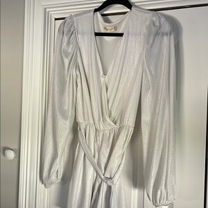 Altar’d State White Shimmer Long Sleeve Romper